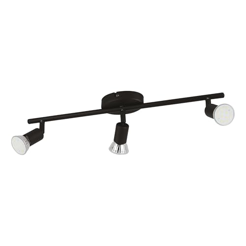 EGLO LED Ceiling Light Buzz-LED, 3 Light Black Metal Lighting, Living Room and Hallway Spotlight, Gu10 Socket, 48,5 cm