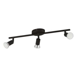 EGLO LED Ceiling Light Buzz-LED, 3 Light Black Metal Lighting, Living Room and Hallway Spotlight, Gu10 Socket, 48,5 cm