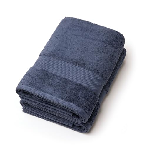 Pure Cotton 1-Piece Bath Towel in Combed Cotton 570 g/m² – Oeko-TEX Certified – Washable at 40°C – Absorbent Bath Mat 100 x 150 cm – Navy Blue