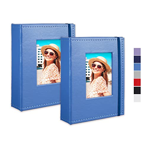 Cherrich Small Photo Album 4x6, Pack of 2 Leather Photo Book, Each Mini 26-Page Album Holds 52 Photos, Art Presentation Folder for Postcards & Picture Storage Lightblue