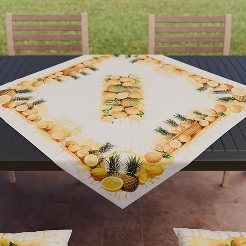 PETTI Artigiani Italiani - Kitchen Textile Accessories, Modern Microfibre Centerpiece, 90 x 90 cm, Elegant Table Cover in Digital Print Lemons and Pineapples, 100% Made in Italy
