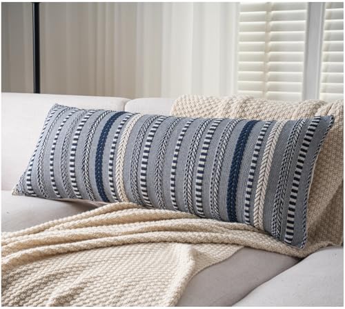 Cethom Boho Lumbar Pillow Covers 14x36 Long, Farmhouse Decorative Couch Pillow Cases, Navy Blue Accent Pillows of Bed, Sofa Bedroom Living Room Home Decor Cushion Cover, Pack of 1