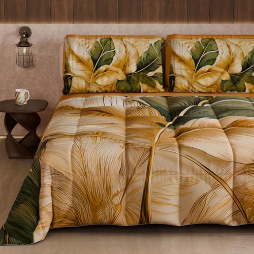 PETTI Artigiani Italiani - Winter Quilt, Winter Duvet, Double Sided Quilt, Solid Colour and Digital Floral Print 04 302, 100% Microfibre, Made in Italy