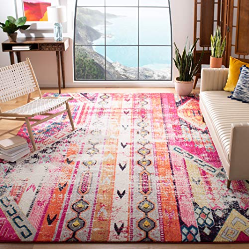 SAFAVIEH Boho Rug for Living Room, Dining Room, Bedroom - Monaco Collection, Short Pile, in Magenta and Multi, 240 x 300 cm