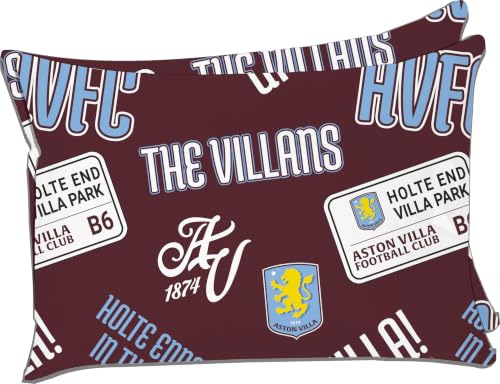 Officially Licensed Aston Villa FC Pillowcases 2PK - Football Bedding - Officially licensed Aston Villa FC pillowcases 2PK ideal for football-themed bedrooms and Villa fans.
