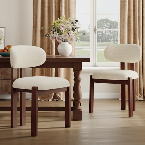 Dining Chairs Set of 2, Upholstered Chenille Dining Room Chairs with Brown Solid Rubber Wood Frame, Soft Cushioned Seat Kitchen Chairs, Modern Nordic Accent Chairs for Dining Room Kitchen,Beige