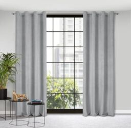 Eurofirany ELIZA Structural Velvet Curtain with Eyelets - 1 Pc. Velvet Thermal Insulated Curtain, Opaque, Room Darkening, Bedroom, Living Room, 140x250 cm, Silver