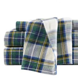 Comfort Spaces Cotton Flannel Breathable Warm Deep Pocket Sheets with Pillow Case Bedding, Queen, Green Plaid Scottish Plaid 4 Piece