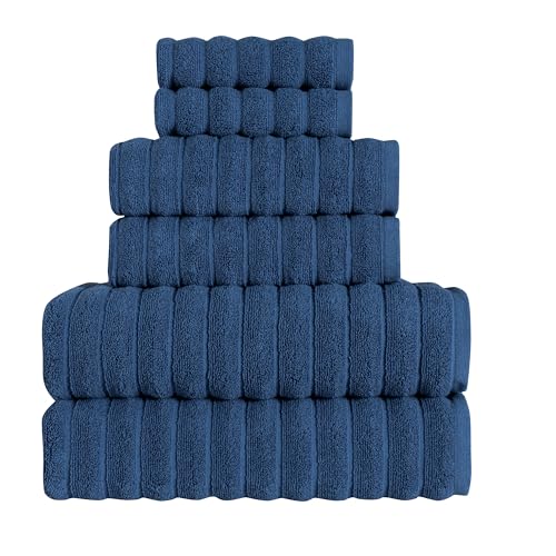 BERIBO Cloud Turkish Towels 100% Cotton - Set of 6-620gsm (Deep Navy)