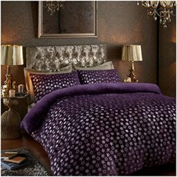 GC GAVENO CAVAILIA Teddy Fleece Cover, Fluffy Fitted Sheet, Warm Cozy Ultra Soft Bed, Polyester, Purple, Double-Duvet Set