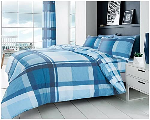 GC GAVENO CAVAILIA Geometrical Duvet Cover, Reversible Checkered King Size Bedding Sets, Warm Quilt Cover, Blue