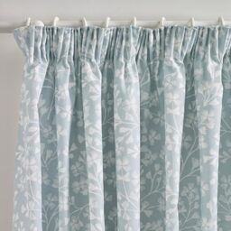 Catherine Lansfield Brooke Floral 66x90 Inch Lined Pencil Pleat Curtains Two Panels Duck egg Blue
