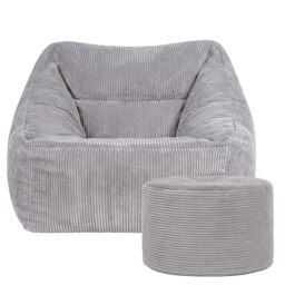 icon Natalia Cord Bean Bag Chair & Footstool with Filling Included, Grey