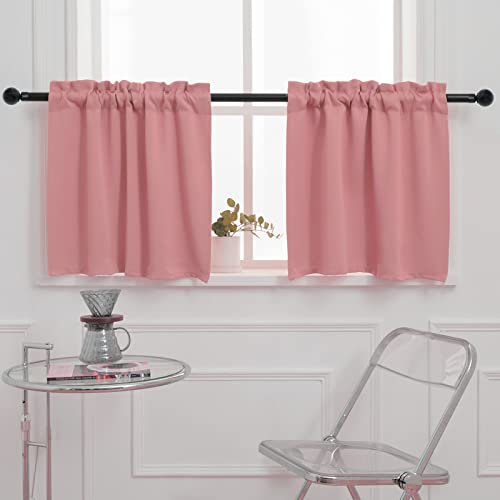"PICKLUC Pink Cafe Curtain (Half Window Tier Curtain) 24 Inches Length, Rod Pocket Small Kitchen Curtain, Short Blackout Curtain for Small Window, 30"" Wide and 24"" Long, 2 Panels"