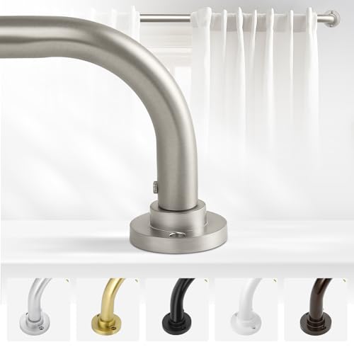 "TANGWIN Brushed Nickel Wrap Around Curtain Rods,Heavy Duty Curtain Rods for windows 48 to 84 inch(4-7Ft),1 Inch Adjustable Blackout Curtain Rod,Room Darkening Window Curtain Rod 48-90"",Satin Nickel"