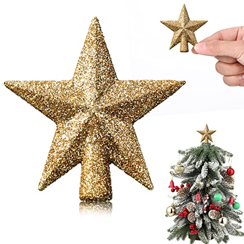 Mini Christmas Tree Topper Valentines Day Small Star Treetop for Valentines Tree Star Ornaments Decorative for Xmas Christmas Party(2.36 Inch,Glitter Gold)