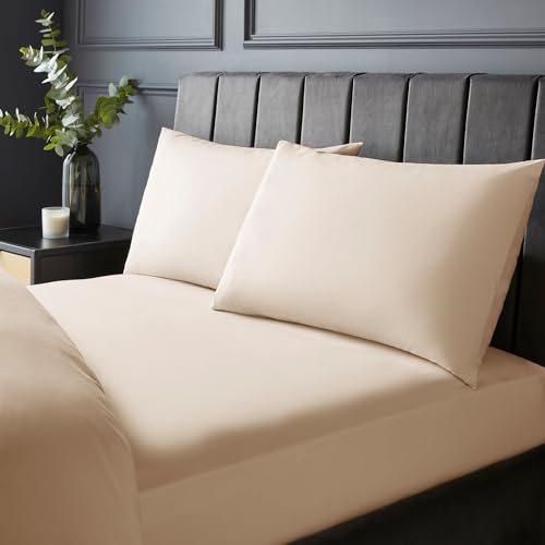 Silentnight Pure Cotton Fitted Sheet - Cool Soft Touch 200 Thread Count - Extra Deep 40cm Bed Mattress Sheet - Breathable 100% Cotton - Elasticated Corners, Machine Washable, Beige Natural, Single