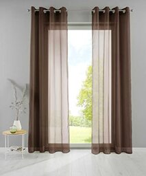 YASMIN Basel 20332TR2 Eyelet Curtains H x W 245 x 140 cm Brown Transparent Set of 2