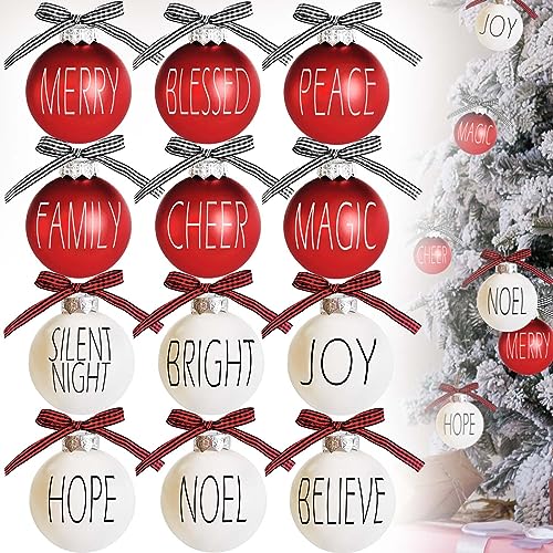 "Christmas Decoration, 12pcs Christmas Balls Ornaments, 2.36"" Christmas Tree Decoration Ornaments, Shatterproof Bulbs with Buffalo Plaid Bows, White Red Holiday Balls for Xmas Tree Holiday Wreath Decor"