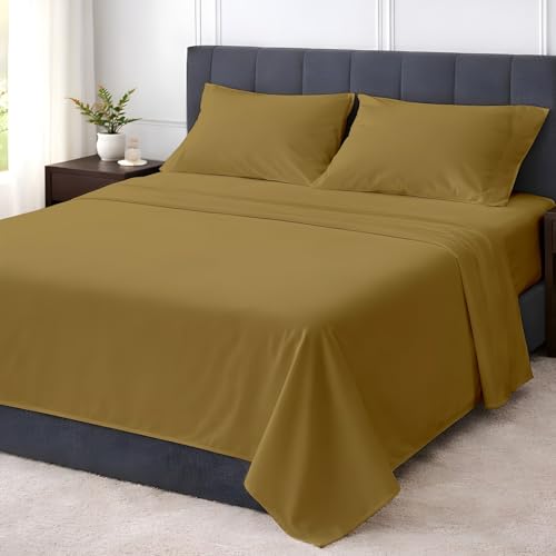 Shreem Linen 4PCs Bed Sheet Set - Ultra Soft Brushed Microfiber With Top Header - Wrinkle & Fade Resistant, Hypoallergenic Sheet & Pillow Case Set Queen Size Taupe Solid