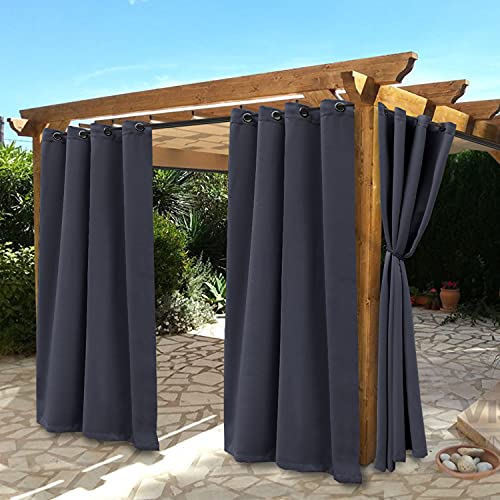 Bonzer Waterproof Indoor/Outdoor Curtains for Patio Thermal Insulated - Sun Blocking Thick Grommet Blackout Curtains for Bedroom/Porch/Living Room/Pergola/Cabana, 2 Panels, 52 x 95 inch, Dark Grey