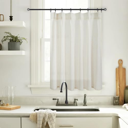 Lino Rosa Bathroom Curtains Window,Short Sheer Linen Pinch Pleated Curtains for Kitchen Cafe 45 Inch Length