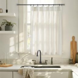 Lino Rosa Bathroom Curtains Window,Short Sheer Linen Pinch Pleated Curtains for Kitchen Cafe 45 Inch Length