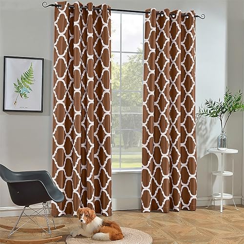 Melodieux Moroccan Fashion Room Darkening Blackout Curtains for Living Room Grommet Top, 52 by 96 Inch, Coffee (1 Panel)