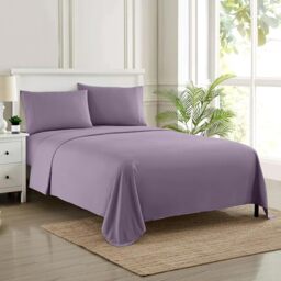Sweet Home Collection Luxury Bedding Set with Flat, Fitted Sheet, 2 Pillow Cases, Microfiber, Plum, Twin XL