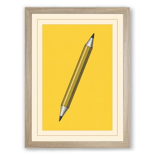 Mechanical Pencil Modern Framed Wall Art Print A2 (59.4×42cm) Oak, Wall Decor for Living Room, Bedroom, Office & Home, Ready to Hang, Art Gift