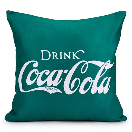 The Gift Scholars Coca Cola Green Cushion Covers Officially Licensed by Coke 40 x 40cm with Zipper. Pattern on both sides. Velvet Feel & Dual-Sided Design