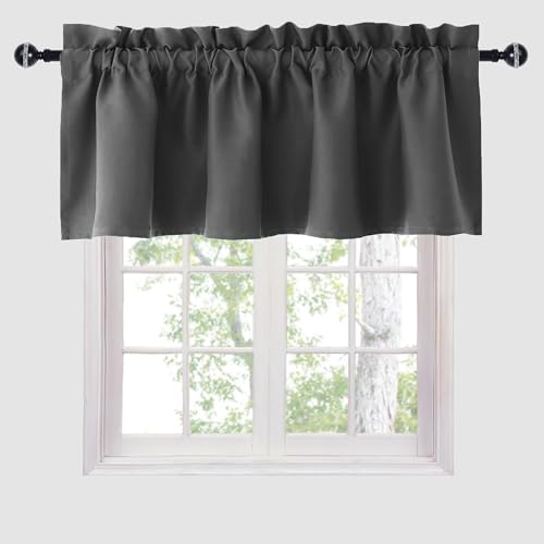 Hiasan Valance Curtains for Kitchen Blackout Thermal Insulated Solid Window Curtain Valance, Dark Grey, 60 x 18 Inches, 1 Panel