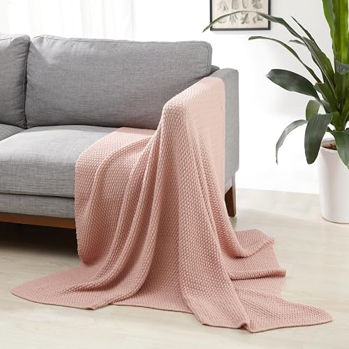 "Amazon Basics Blanket Throw All Season Throw Blanket Knit Woven Recycled Polyester 50"" x 60"" Dusty Rose"