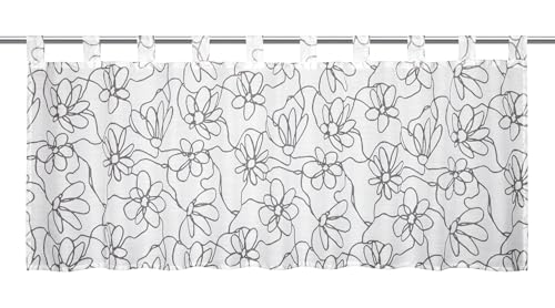 Gardinia Bistro Curtain Voile All-Over Floral Print, White, 140 x 48 cm