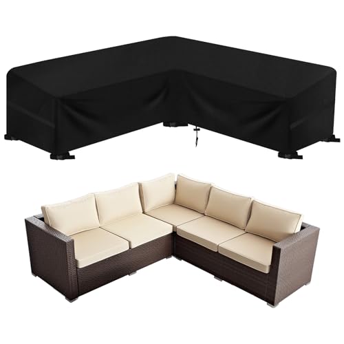 Teynewer V-Shape Garden Furniture Cover, Waterproof, Windproof, Anti-UV 215x215x87cm Heavy Duty Oxford Fabric Rattan Patio Garden Table Furniture Cover