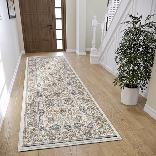 HANSE Home Saraceni Oriental Rug - Runner Oriental Classic Tightly Woven with Ornaments and Floral Motifs Soft Short Pile for Bedroom, Dining Room, Living Room, Hallway - Cream, 80 x 240 cm
