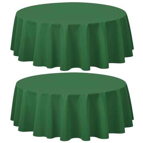 "CXPSINC 2 Pack Premium Disposable Plastic Tablecloth 84"" Round Table Cover for Birthdays Weddings Christmas Anniversary (Green)"