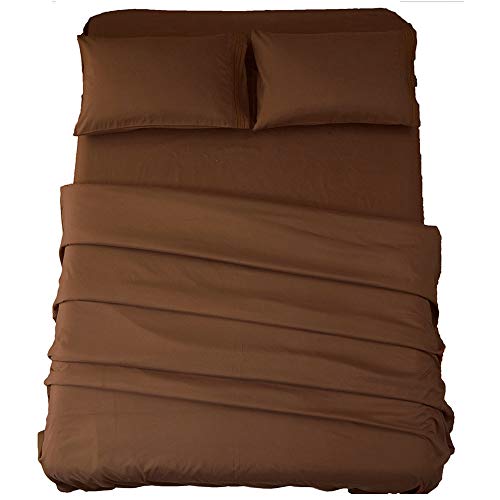 SONORO KATE Sheets Super Soft Microfiber 1800 Thread Count 16 Inch Deep Pocket 4 Piece Queen Brown
