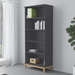 Pelle Bookcase 4 shelves, Grey Wotan Oak, 191 x 80 x 40cm (H X W x D)