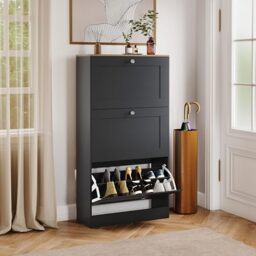 Vida Designs 3 Drawer Shoe Cabinet - Black & Oak - Space-Saving Storage for 15+ Pairs - 117H x 58W x 23.5D cm - Anti-Tip - Modern Hallway Unit