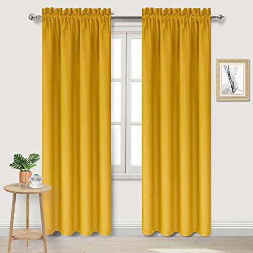 DWCN Yellow Room Darkening Blackout Curtains - Thermal Insulated Privacy Energy Saving Window Curtain Drapes 38 x 72 inch Length, Set of 2 Bedroom Living Room Curtains