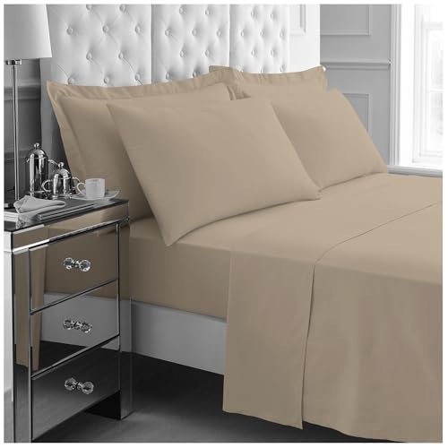 GC GAVENO CAVAILIA Kingsize Bed Sheet Set 4Pieces - 1x Fitted Sheet, 1x Flat Sheet & 2x Pillowcases 50x75 - Lightweight & Easy Care - Fitted Sheet Set Supersoft Polyester Bedding - Natural
