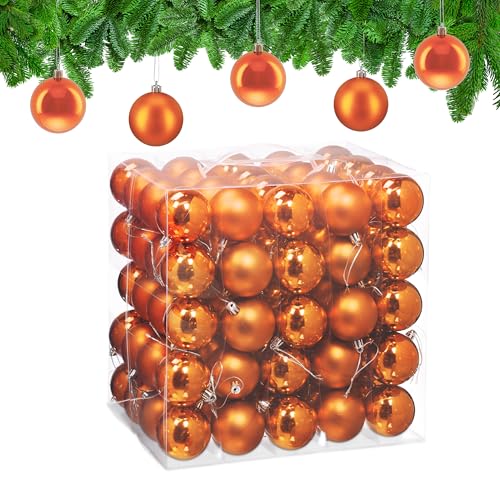 Relaxdays Christmas Baubles, Set of 100, Festive Tree Ornaments, D: 6 cm, Holiday Decorations, Shiny & Matte, Orange