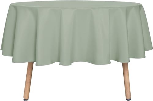 sancua Sage Green Round Tablecloth 60 Inch Diameter for 20-48 Inch Tables - Water Resistant Spill Proof, Washable Polyester Cloth Decorative Fabric Cover, For Dining, Buffet Parties and Camping