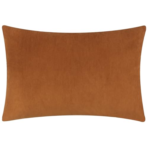 Yard Furn Darland Velvet Cushion – Soft Velvet Oblong Cushion Contrast Linen-Look Reverse Hidden Zip Feather Filled (Pecan – 40 x 60 cm)