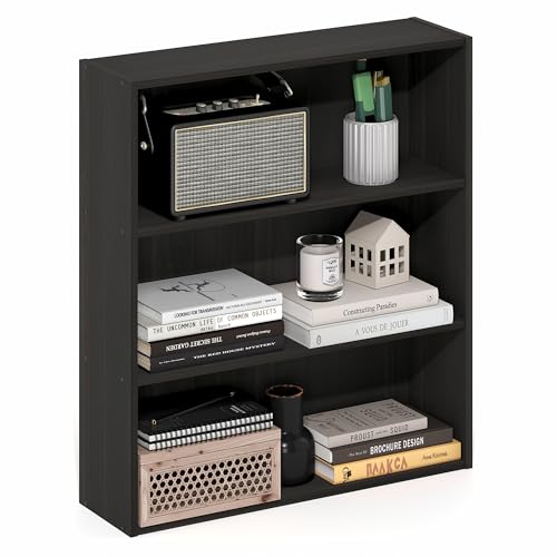 Furinno BASIC Book Shelf, 3-Tier Bookshelf, Cube Storage Organizer Bookcase with Open Shelf, 7 x 24 x 26, for Living Room, Bedroom, Home Office, Espresso