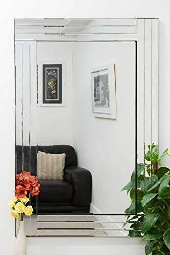 MirrorOutlet Modern Bevelled Triple Edge Modern Venetian Mirror, Silver, 120 x 80 cm,YC028