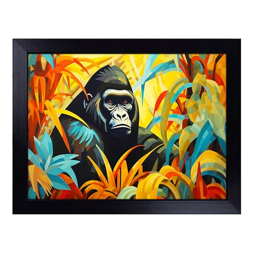 Lap Tray with Bean Bag Cushion, Gorilla Art Deco - Handmade in the UK, Raised Wooden Edge, Padded Cushion, Heat-Resistant Wipe-Clean Surface, for Meals, Laptops and Crafts