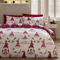 Catherine Lansfield Christmas Gonks Reversible Single Duvet Cover Set Plum