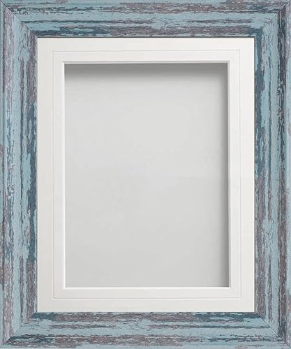 Frame Company Lynton Rustic Blue Photo Frame with White V-Groove Mount, A4 for 9x6 inch, fitted with perspex